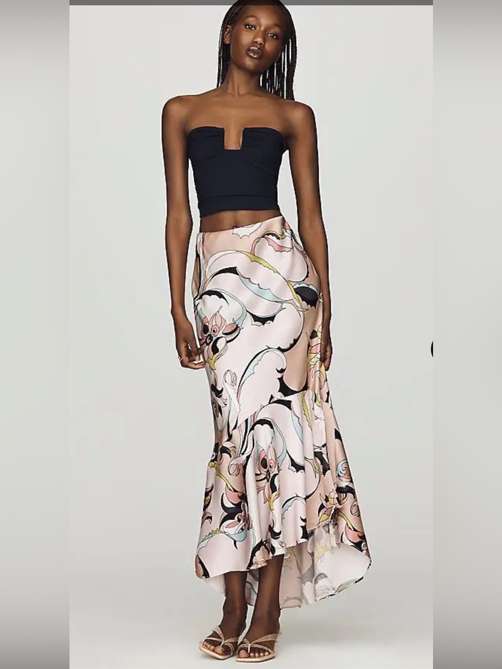 NWT Maeve Bias Cut Satin Midi Skirt-Pink/Black-Size XS